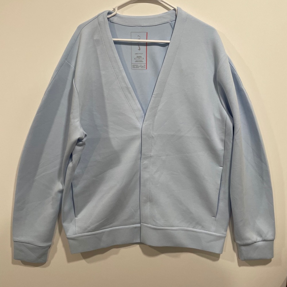Nike 24.7 Incredibly Soft Cardigan Light Blue HQ6948-441 Mens M Tall New $125